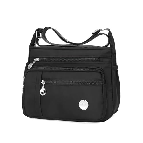 PALAY Women Shoulder Bag Crossbody Bag Nylon Waterproof Bag Multi-pocket Women Sling Bag with Adjustable Shoulder Strap Fashion Bag for Women Satchel Handbag, Black, 25x21x10cm PALAY Women Shoulder Bag Crossbody Bag Nylon Waterproof Bag Multi-pocket Women Sling Bag with Adjustable Shoulder Strap Fashion Bag for Women Satchel Handbag, Black, 25x21x10cm